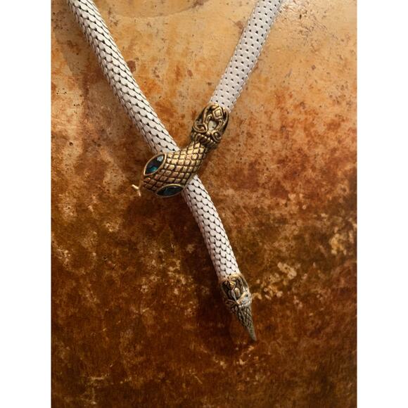 White Enamel Blue Eyed Snake Belt or Necklace by DL Auld Vintage - Picture 7 of 9